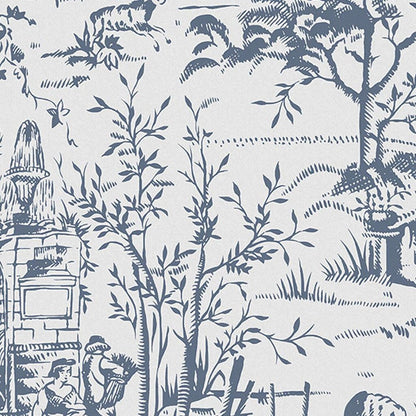 Toile de Jouy Wallpaper - Dark Seaspray Blue - Laura Ashley - 118494 - Premier Wallcovering