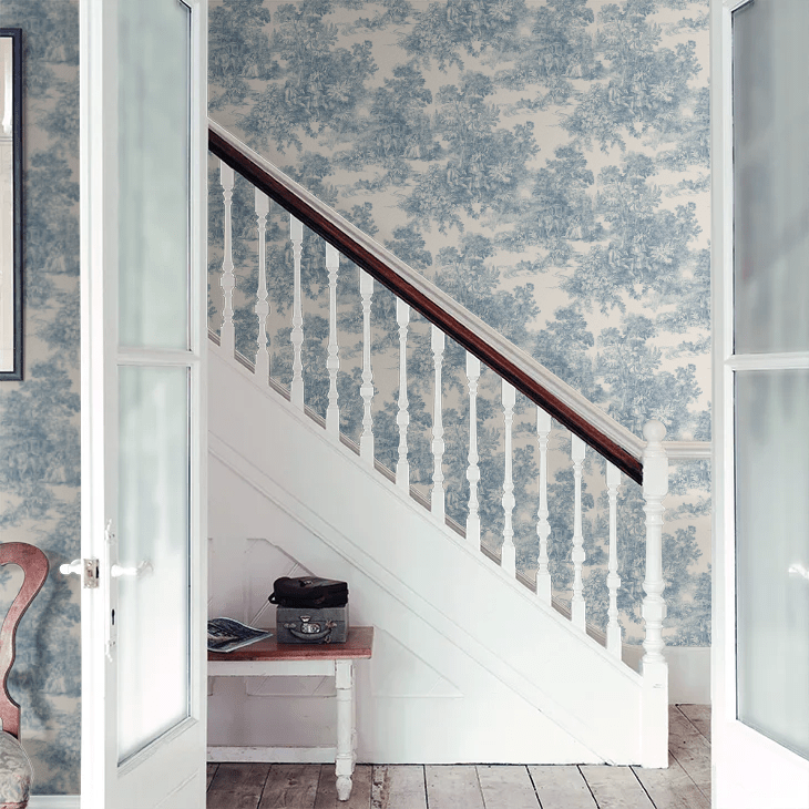 Toile de Jouy Wallpaper - Blue - Boråstapeter - 7767 - Premier Wallcovering