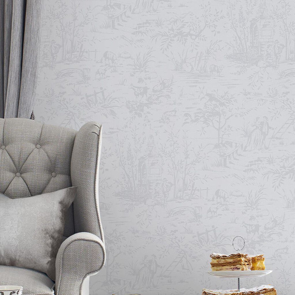 Toile de Jouy Wallpaper - Sugared Grey - Laura Ashley - 118495 - Premier Wallcovering
