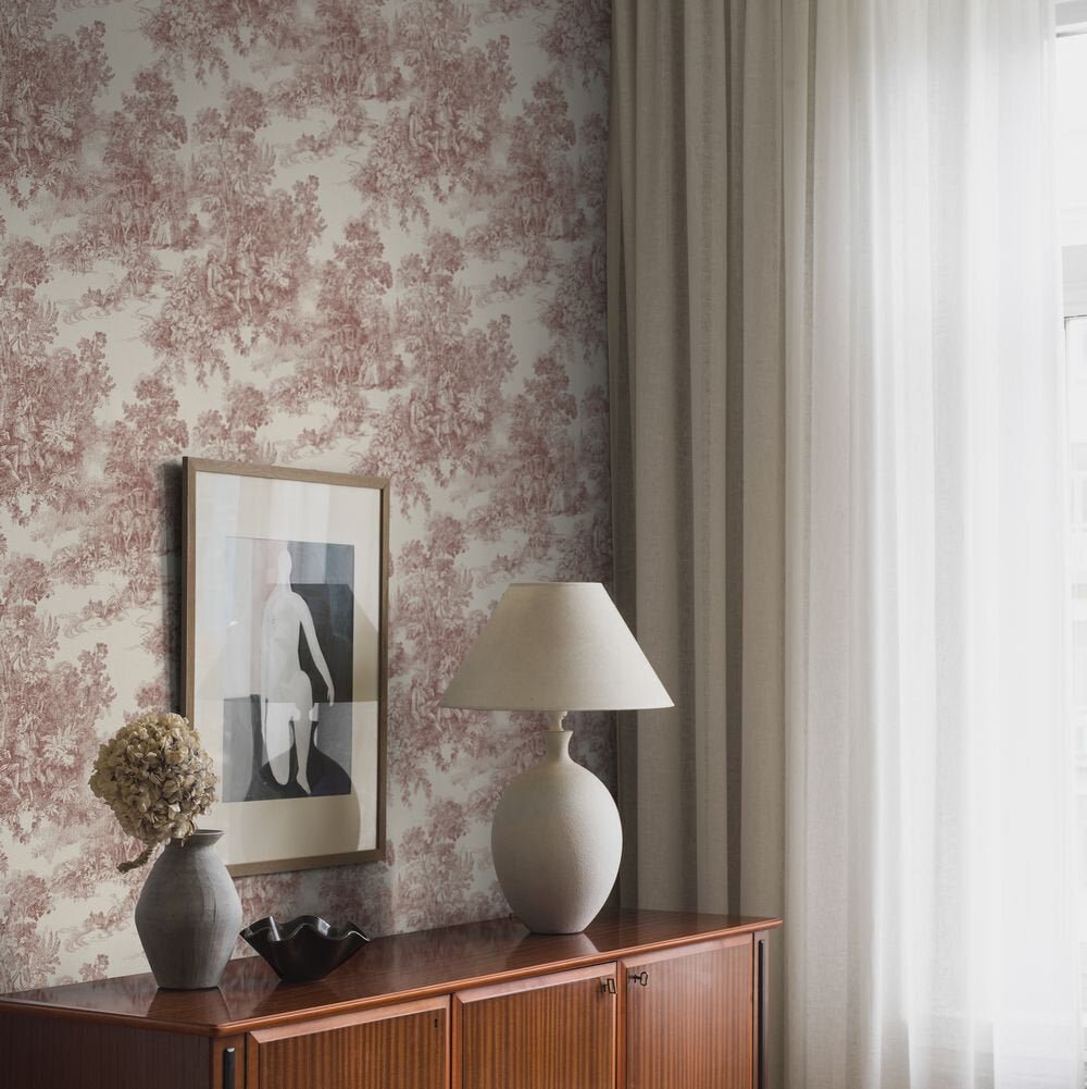 Toile de Jouy Wallpaper - Red - Boråstapeter - 7768 - Premier Wallcovering