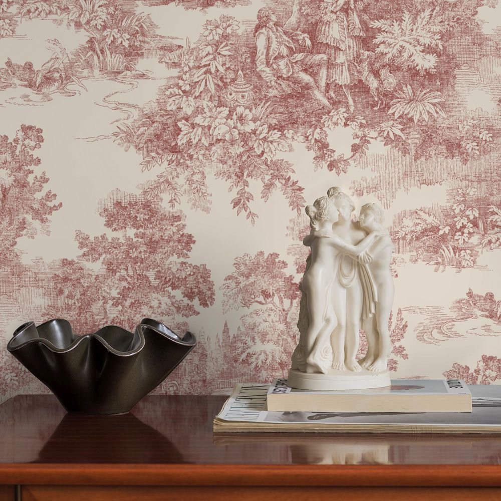 Toile de Jouy Wallpaper - Red - Boråstapeter - 7768 - Premier Wallcovering