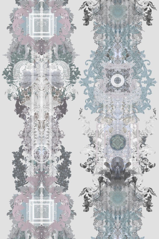 Totem Damask Velvet Fabric - Pale Powder Mix - Timorous Beasties - DIGI/TTD/40900/02 - Premier Wallcovering