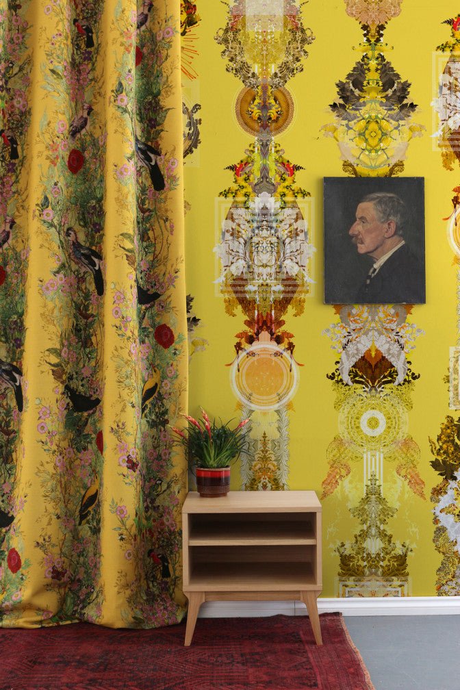 Totem Damask Wallpaper - Sunflower Yellow - Timorous Beasties - ROR/TTD/MATT/08 - Premier Wallcovering