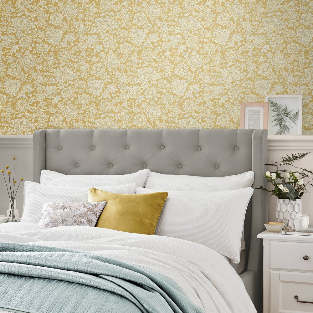 Trailing Laurissa Pale Wallpaper - Ochre Yellow - Laura Ashley - 121072 - Premier Wallcovering