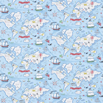 Treasure Map Wallpaper - Sea Blue - Sanderson - DLIT214038
