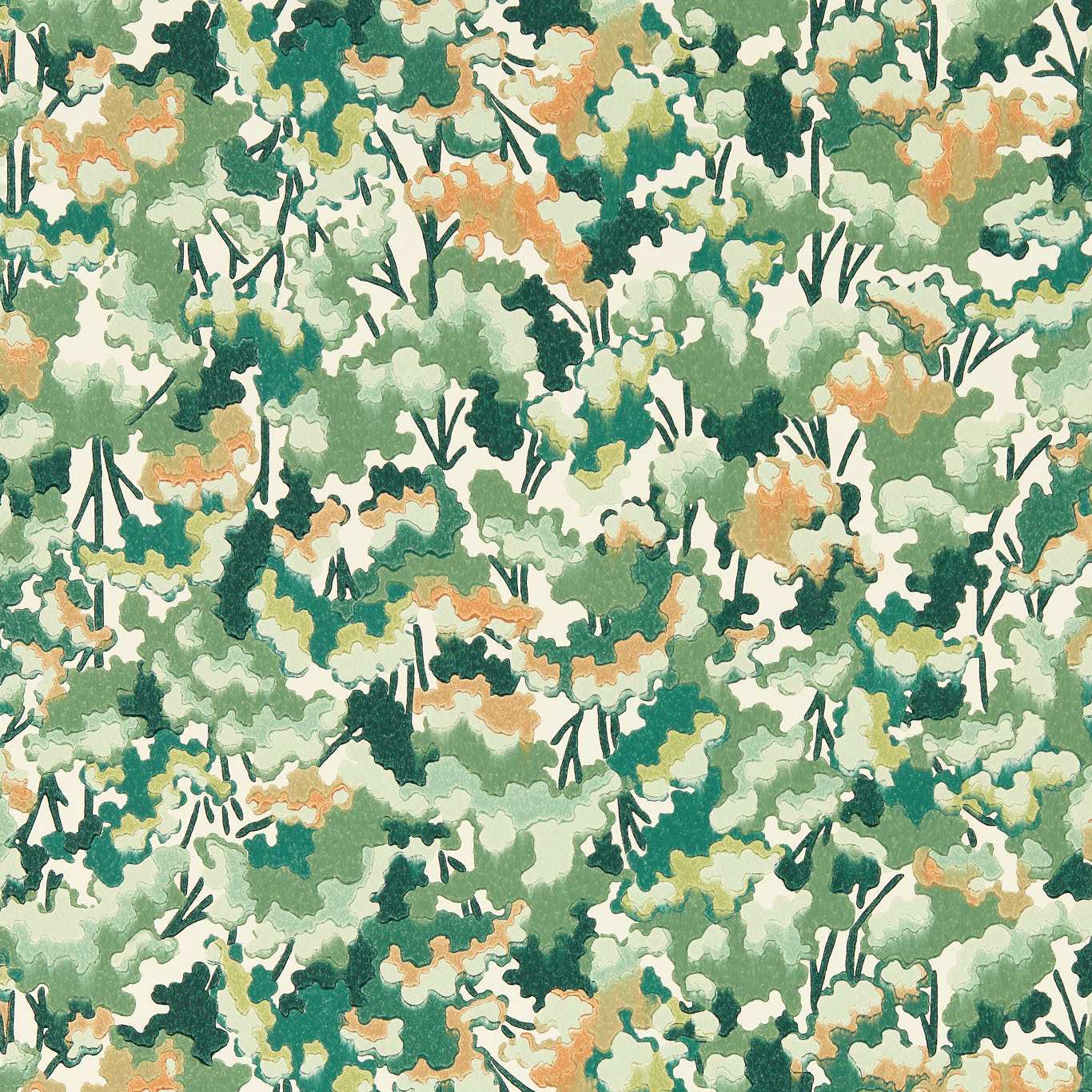 Tree Tops Wallpaper - Forest/Clay/Evergreen - Harlequin - HRTW113120