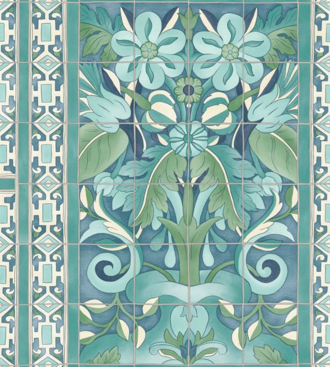 Triana Wallpaper - Teal & Dark Teal on Denim - 117/5014 - Cole & Son - Premier Wallcovering