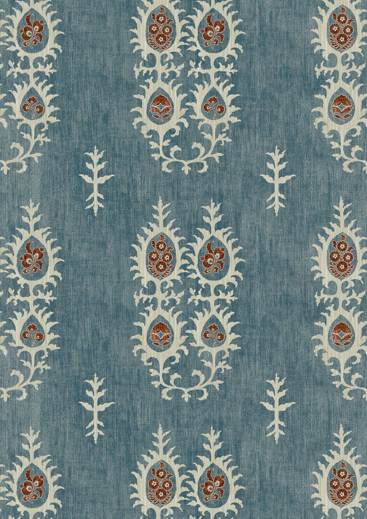 Tribal Wallpaper - Masai Blue - Lewis & Wood - Premier Wallcovering