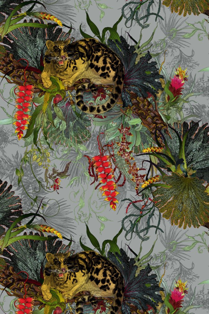 Tropical Clouded Leopard Superwide Wallpaper - Grey - Timorous Beasties - DWN/TCLO/OBRN/03 - Premier Wallcovering