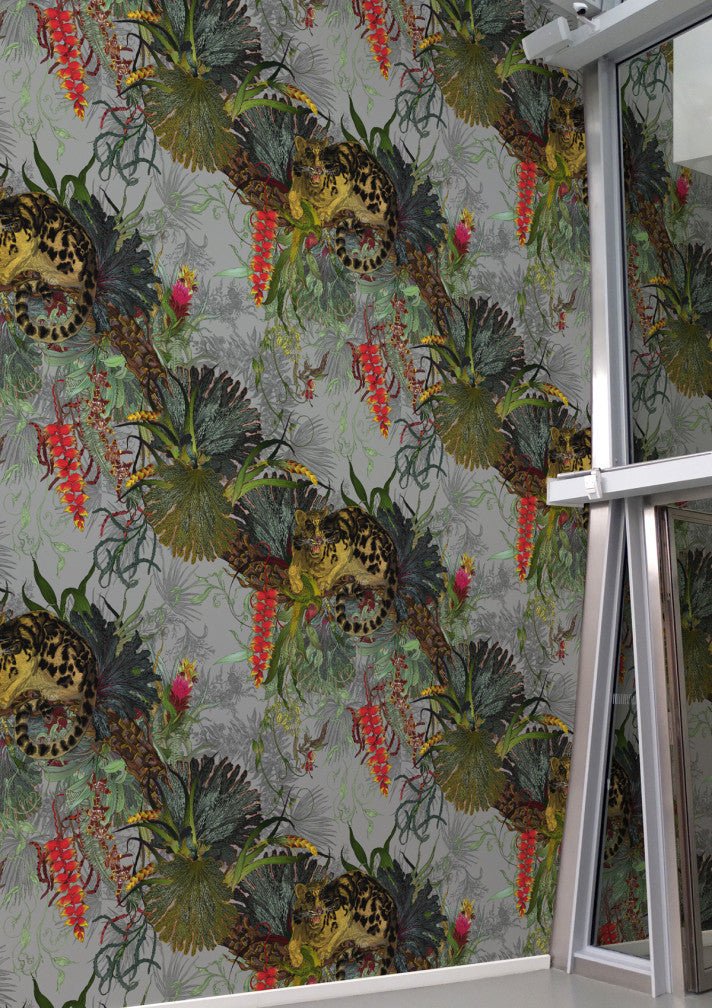 Tropical Clouded Leopard Superwide Wallpaper - Grey - Timorous Beasties - DWN/TCLO/OBRN/03 - Premier Wallcovering