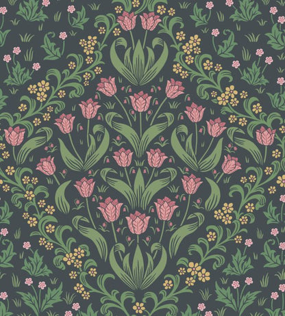 Tudor Garden Wallpaper - Plum & Olive Green on Charcoal - 118/2003 - Cole & Son - Premier Wallcovering