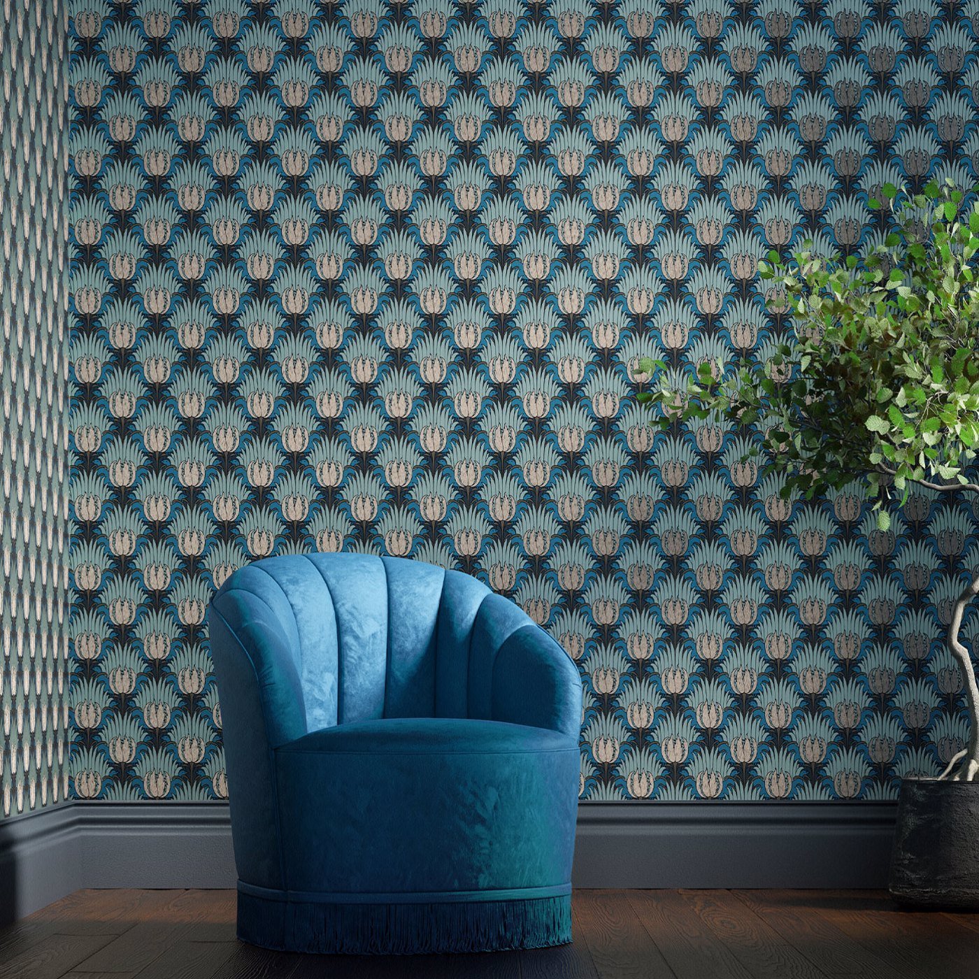 Tulip & Bird Wallpaper - Opal & Seafoam - 510017 - Morris & Co - Premier Wallcovering