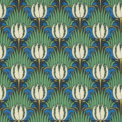 Tulip & Bird Wallpaper - Goblin Green & Raven - 510016 - Morris & Co - Premier Wallcovering