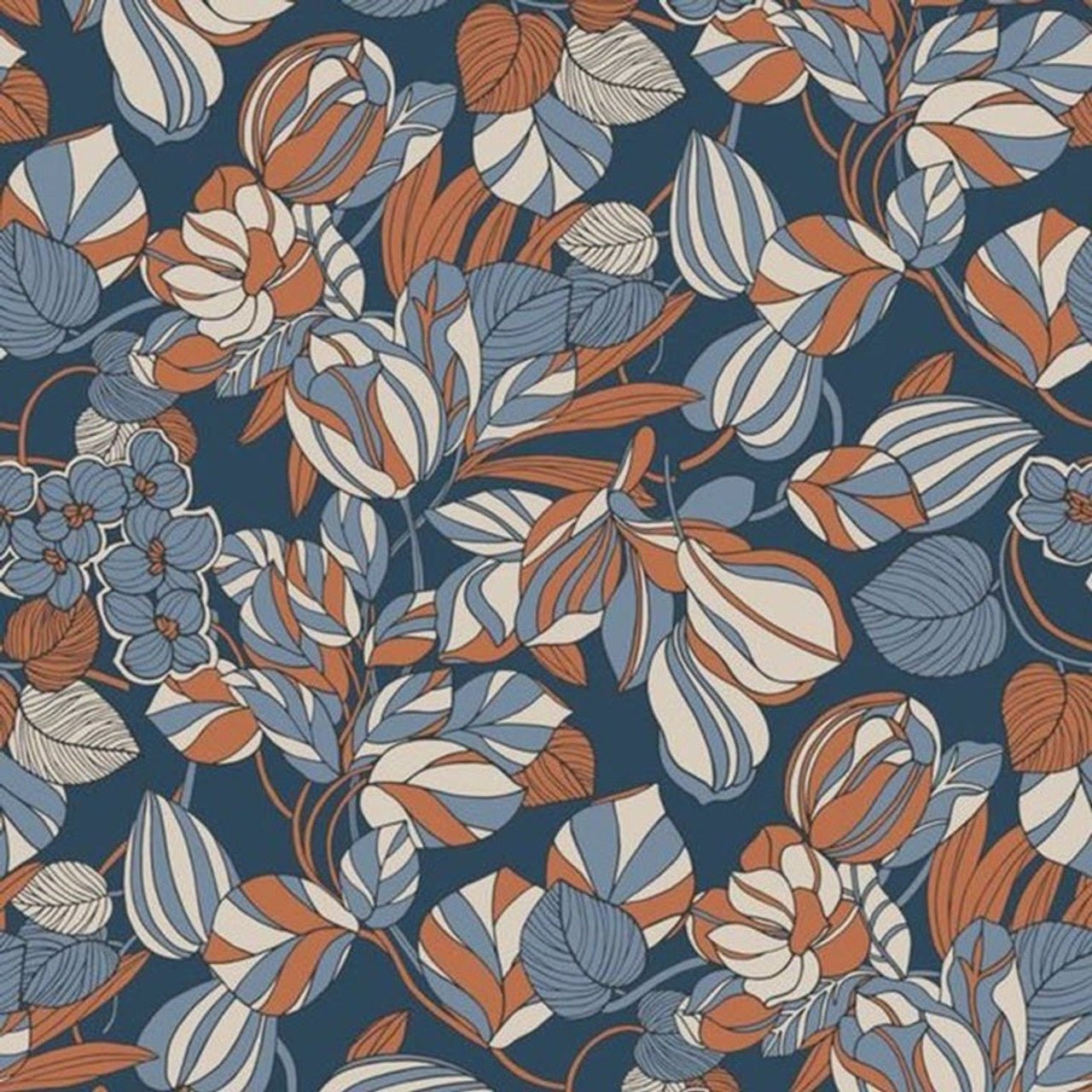 Tulipe 1930 Wallpaper - Bleu And Cuivre - Casadeco - 85716414 - Premier Wallcovering