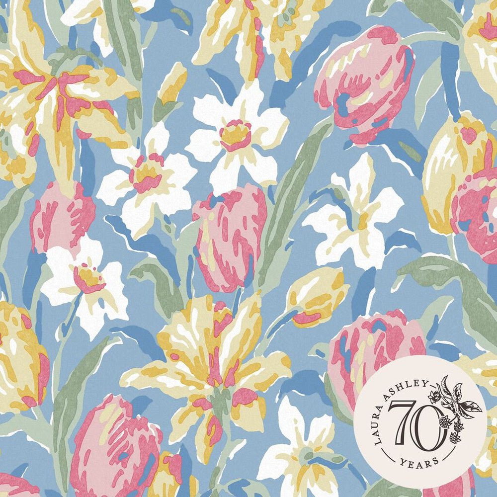 Tulips Wallpaper - China Blue - Laura Ashley - 119847 - Premier Wallcovering