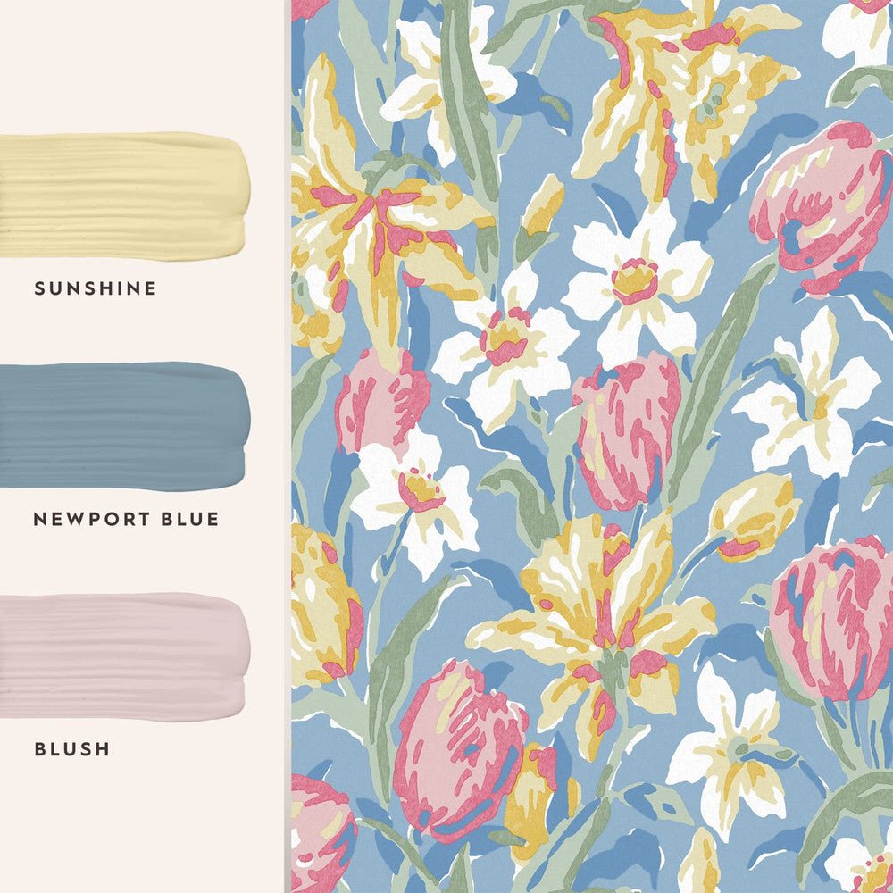 Tulips Wallpaper - China Blue - Laura Ashley - 119847 - Premier Wallcovering