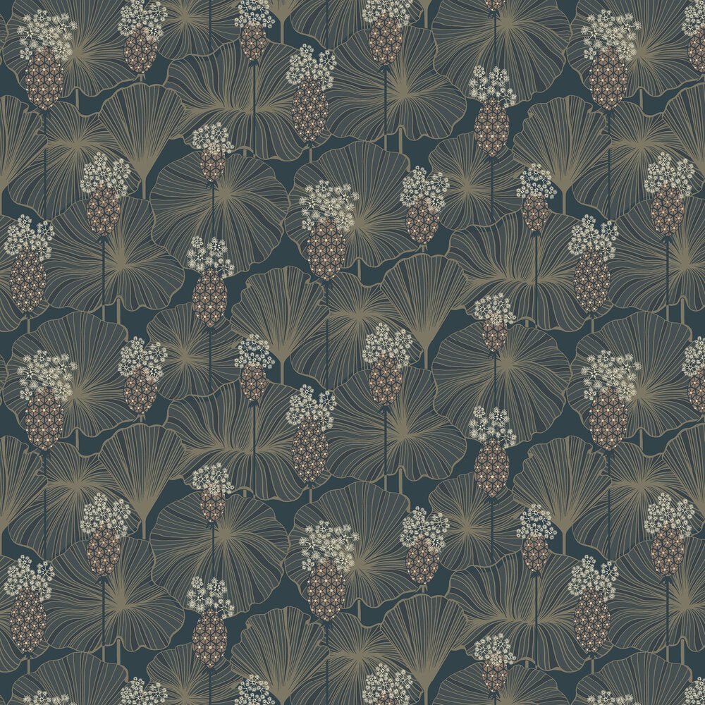 Umbrella Leaves Wallpaper - Indigo - Boråstapeter - 3118 - Premier Wallcovering