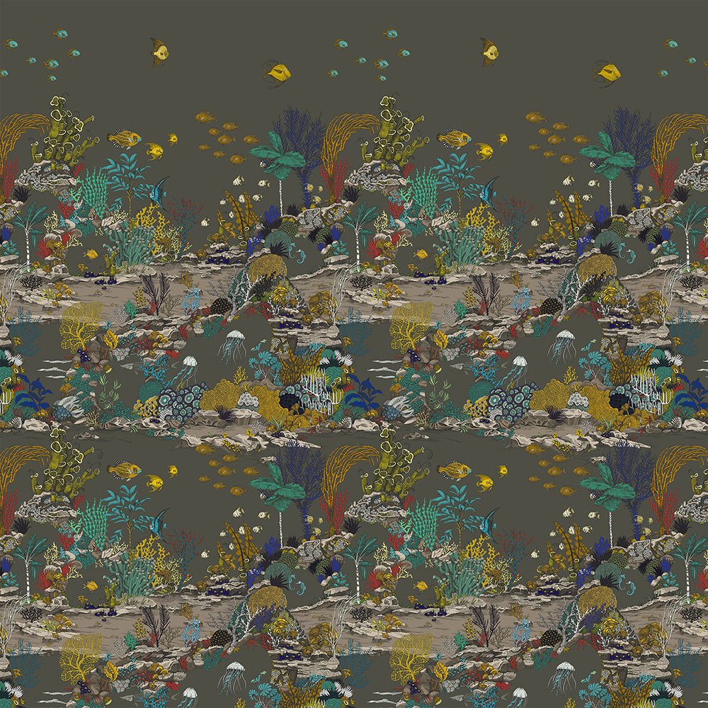 Underwater Jungle Panel Wallpaper - Graphite and Jewel Highlights - Josephine Munsey - JMW-100302 - Premier Wallcovering