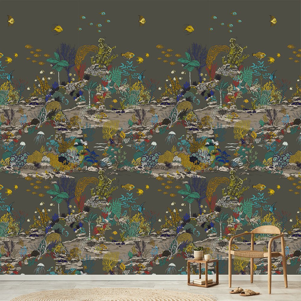 Underwater Jungle Panel Wallpaper - Graphite and Jewel Highlights - Josephine Munsey - JMW-100302 - Premier Wallcovering
