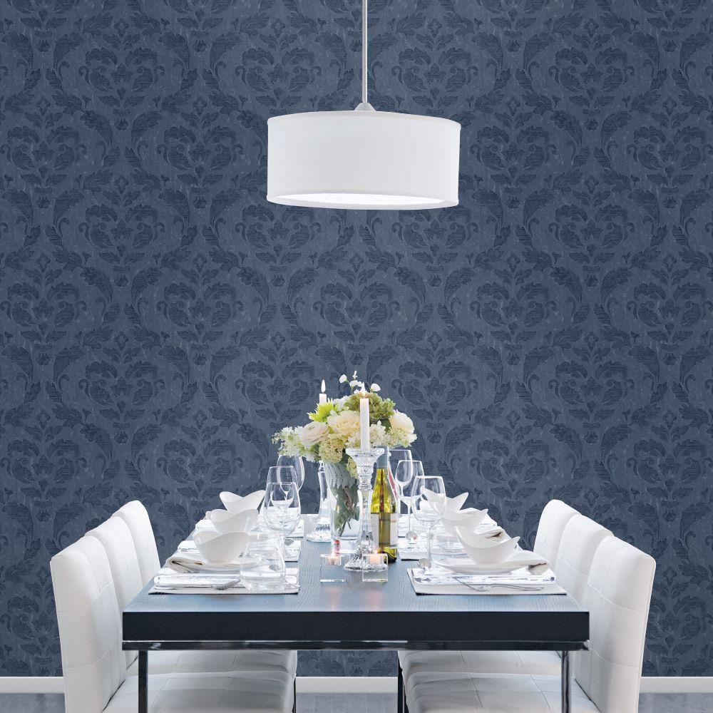 Utopia Damask Wallpaper - Blue - Galerie - G68014 - Premier Wallcovering