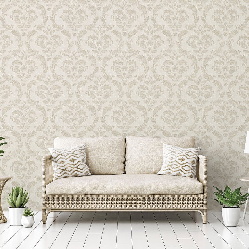 Utopia Damask Wallpaper - Beige - Galerie - G67780 - Premier Wallcovering