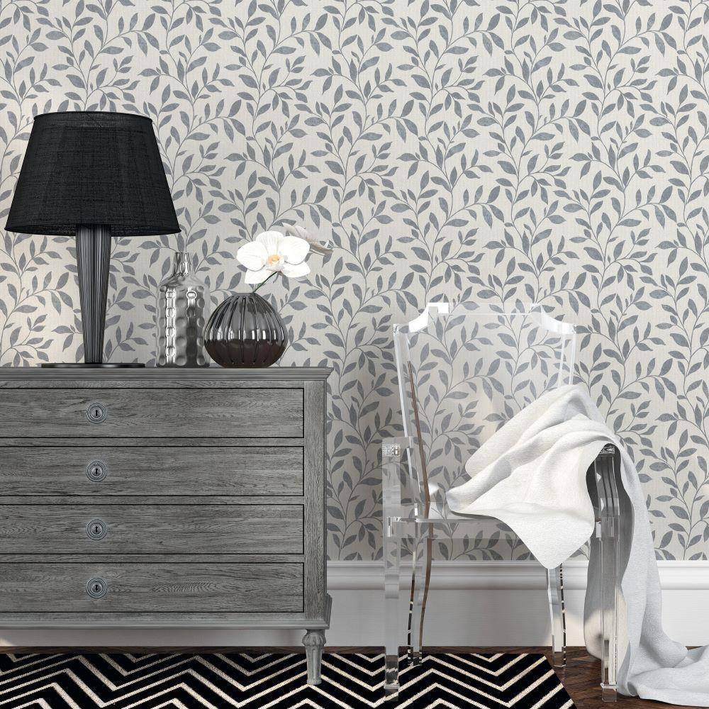 Utopia Loose Leaf Wallpaper - Silver Grey - Galerie - G68028 - Premier Wallcovering