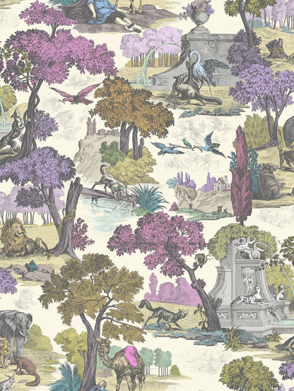 Versailles Grand (2 roll set) Folie Wallpaper - Purple & Safari on White - 99/16065 - Cole & Son - Premier Wallcovering
