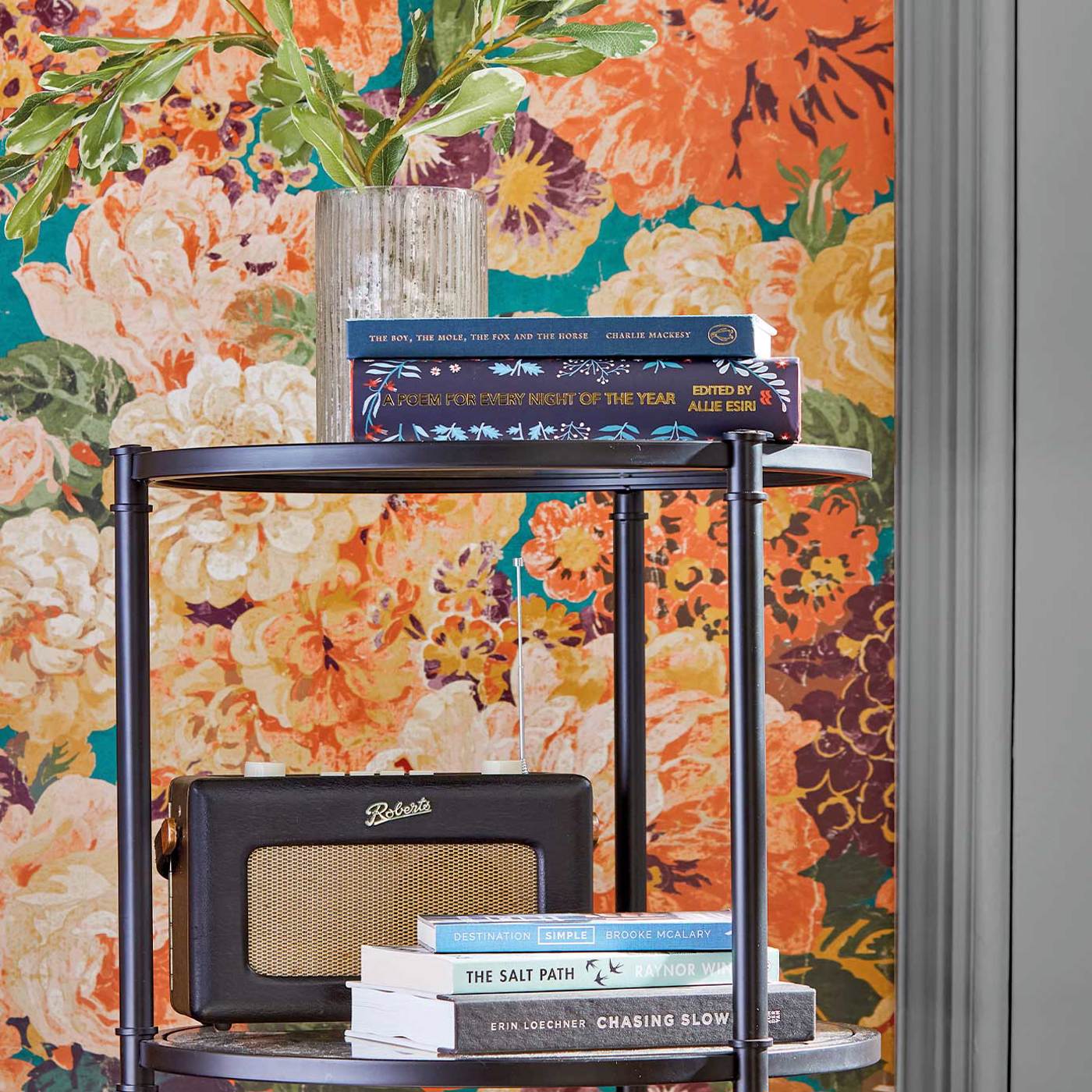 Very Rose And Peony Wallpaper - Kingfisher/Rowan Berry - DOSW217027 - Sanderson