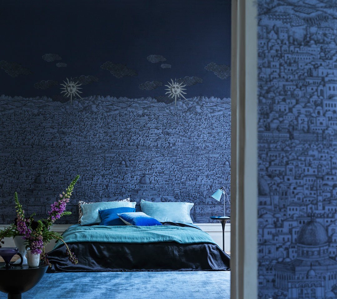 Vista Mediterranea Wallpaper - Midnight with Gilver Sun - 123/3013 - Cole & Son - Premier Wallcovering