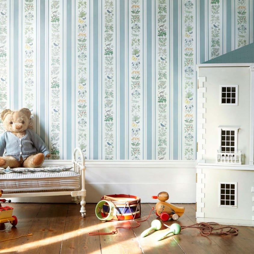 Voysey's Garden Stripe Wallpaper - Off-White & Ether - House of Hackney - 1-WA-VOY-DI-W&S-XXX