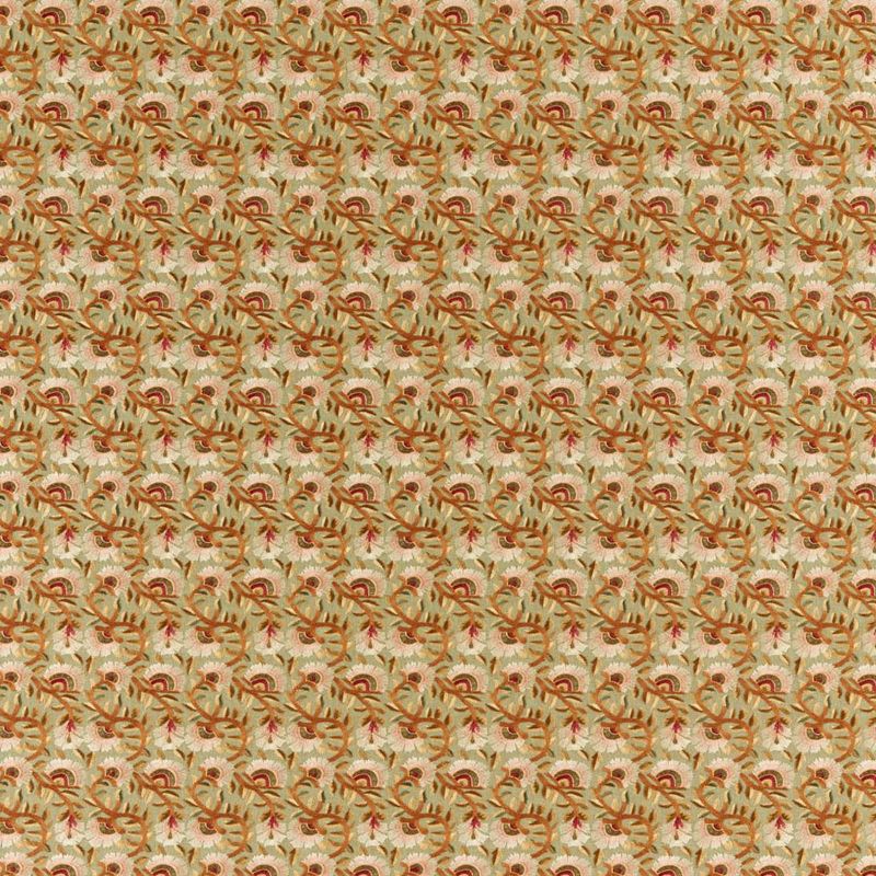 Wardle Embroidery Fabric - Olive/Brick - Morris & Co - 236819 - Premier Wallcovering