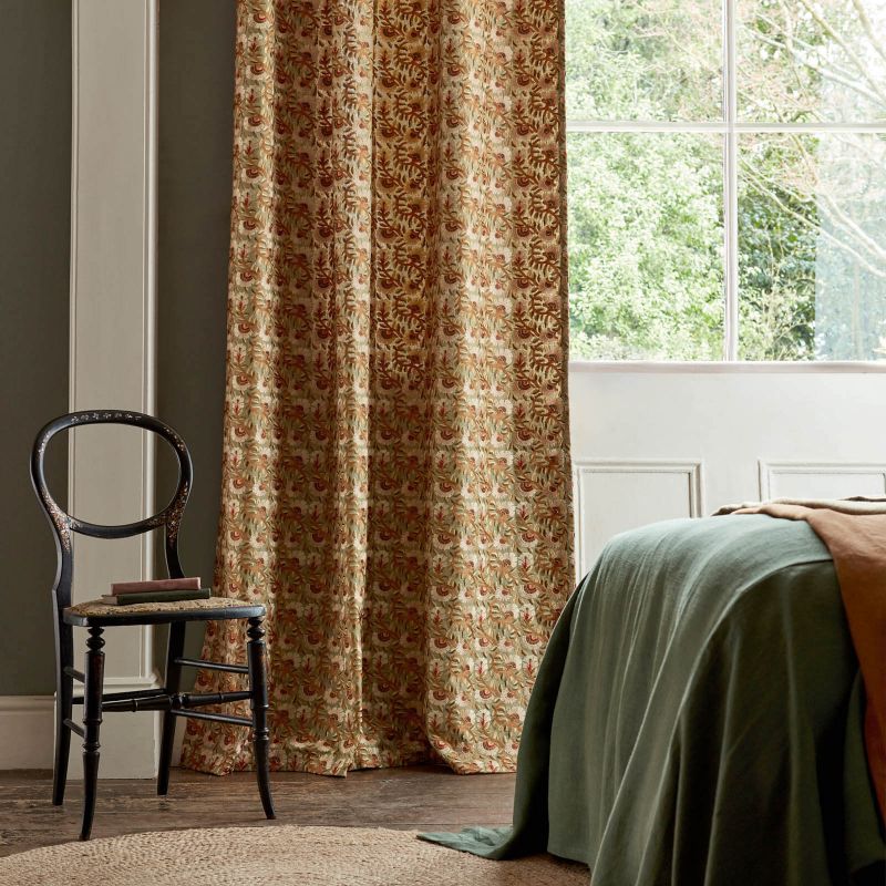 Wardle Embroidery Fabric - Olive/Brick - Morris & Co - 236819 - Premier Wallcovering