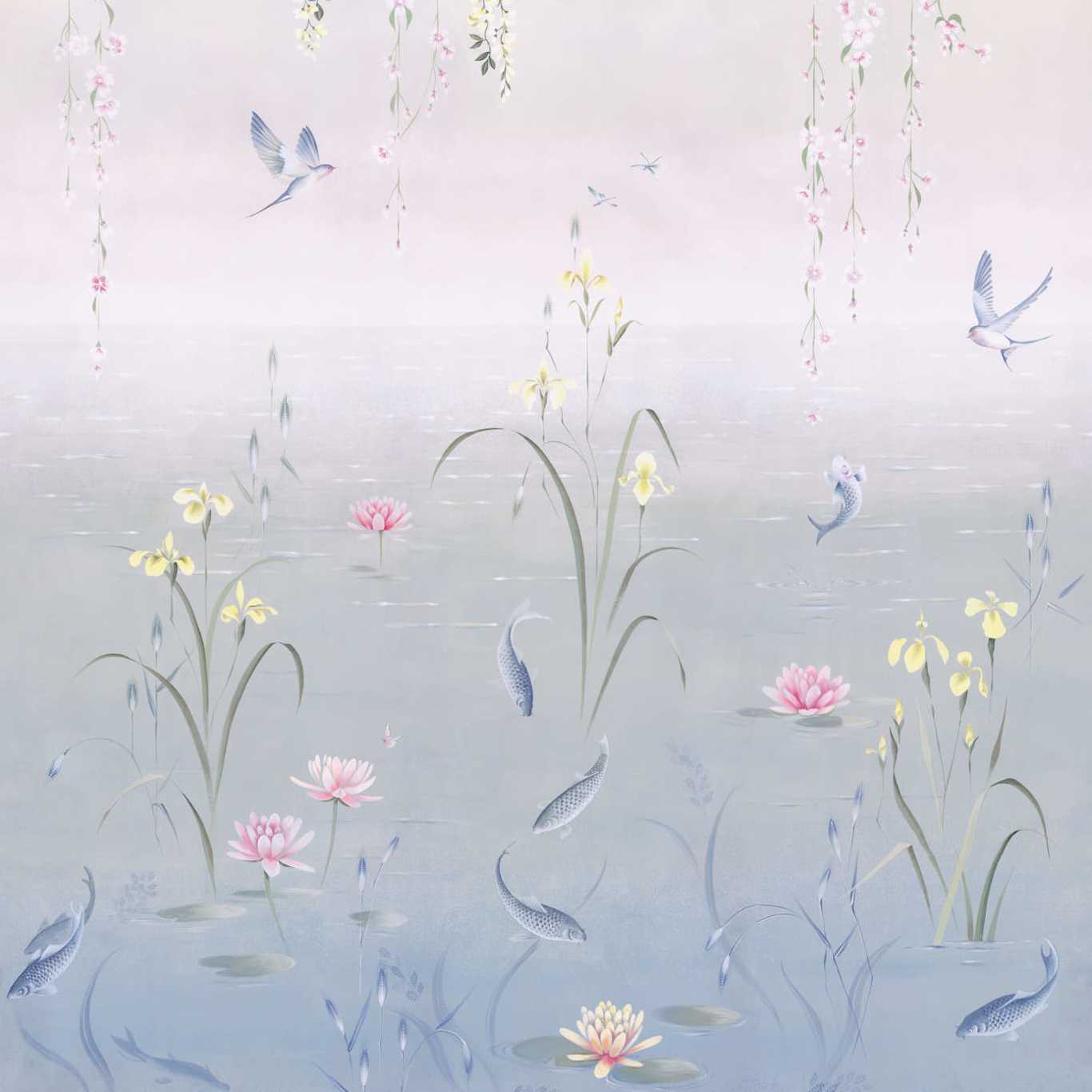 Water Garden Wallpaper - Soft Jade/Pink Blossom - DWAW217131 - Sanderson