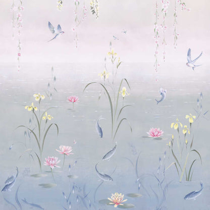 Water Garden Wallpaper - Soft Jade/Pink Blossom - DWAW217131 - Sanderson