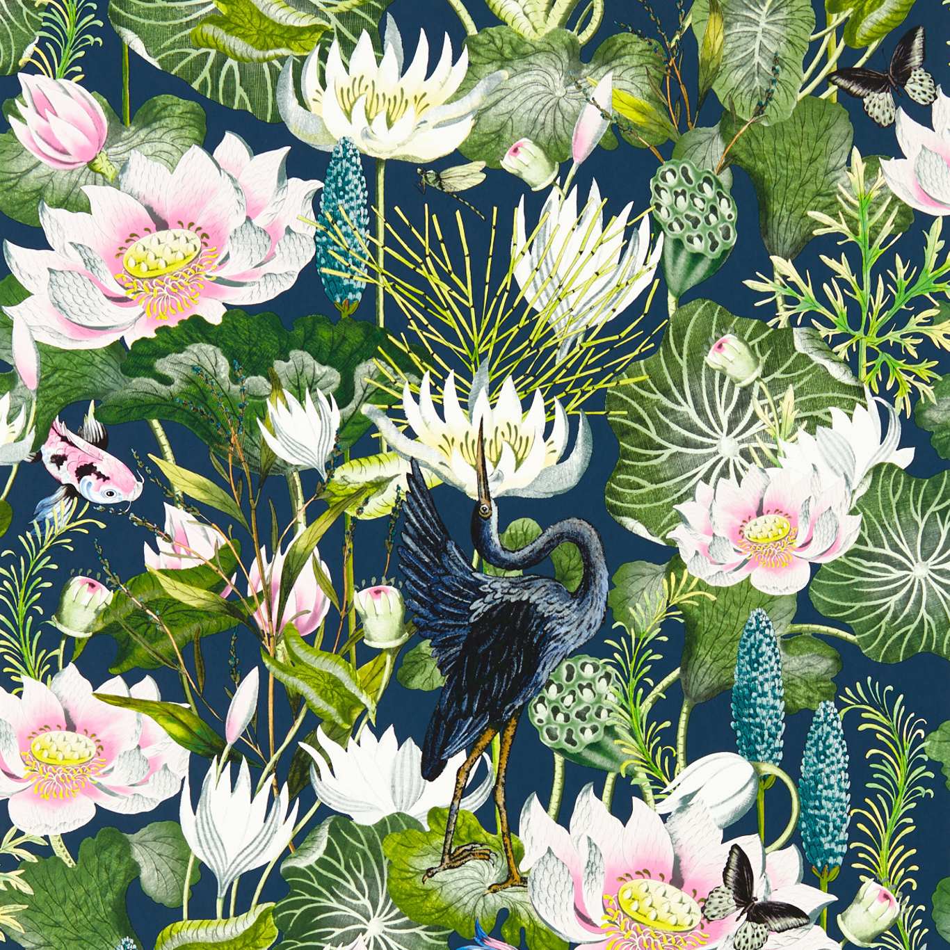 Waterlily Wallpaper - Midnight - Clarke & Clarke - W0137/04 - Premier Wallcovering