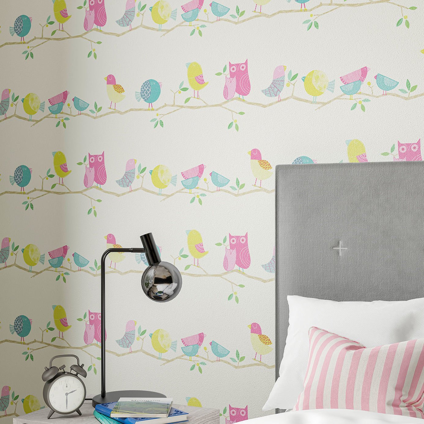 What A Hoot Wallpaper - Pink Aqua Apple & Natural - HLTF112650 - Harlequin 