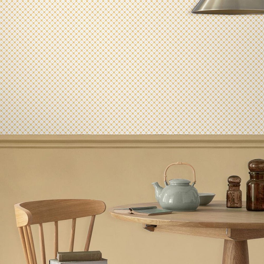 Wickerwork Wallpaper - Pale Ochre Yellow - Laura Ashley - 119849 - Premier Wallcovering
