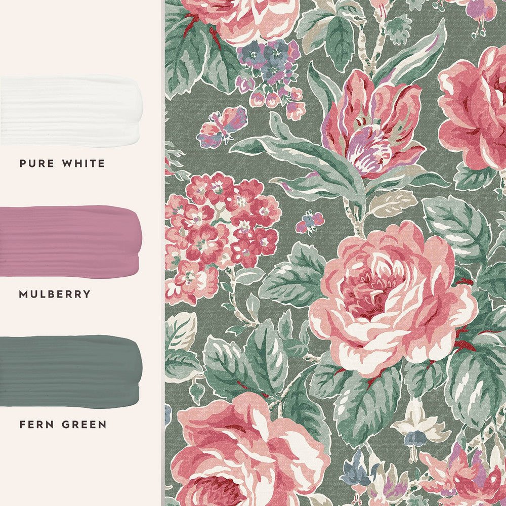 Wild Roses Wallpaper - Fern Green - Laura Ashley - 122754 - Premier Wallcovering