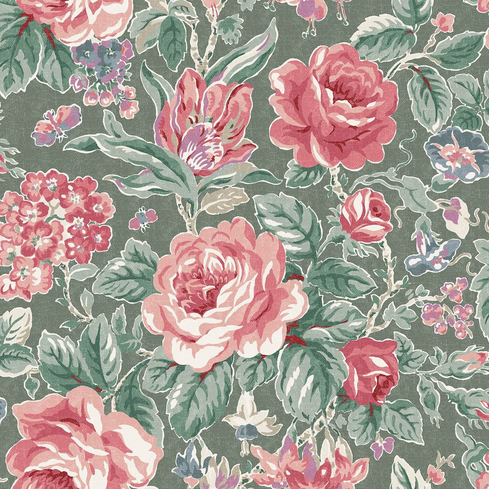 Wild Roses Wallpaper - Fern Green - Laura Ashley - 122754 - Premier Wallcovering