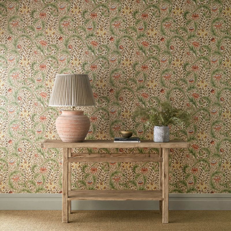 Wild Tulip & Vine Wallpaper - Rose/Linen - Morris & Co - 217579 - Premier Wallcovering