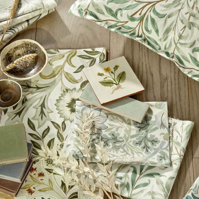 Wilhelmina Wide Width Fabric - Soft Blue/Peach - Morris & Co - 227293 - Premier Wallcovering