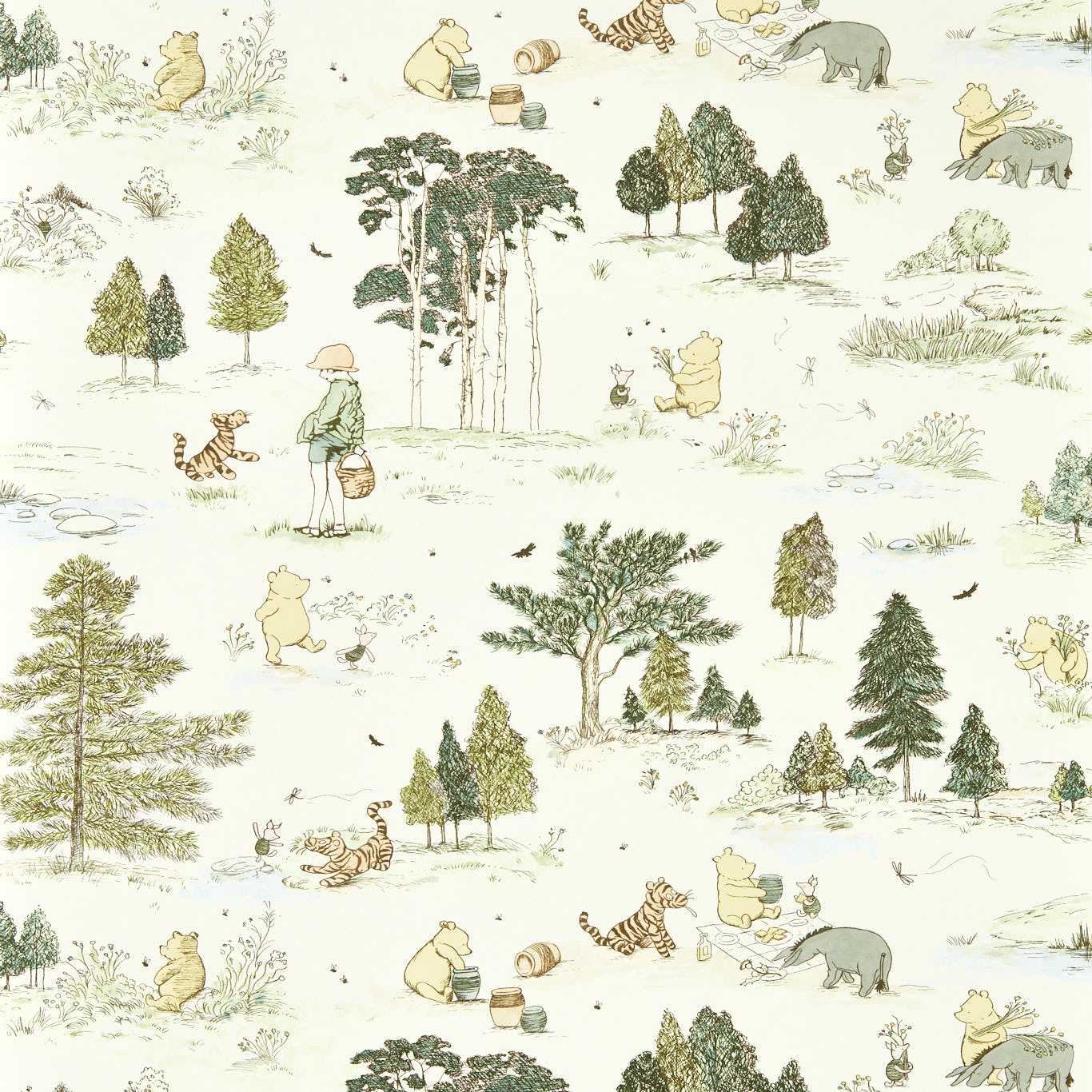 Winnie The Pooh Wallpaper - Macaron Green - DDIW217280 - Sanderson