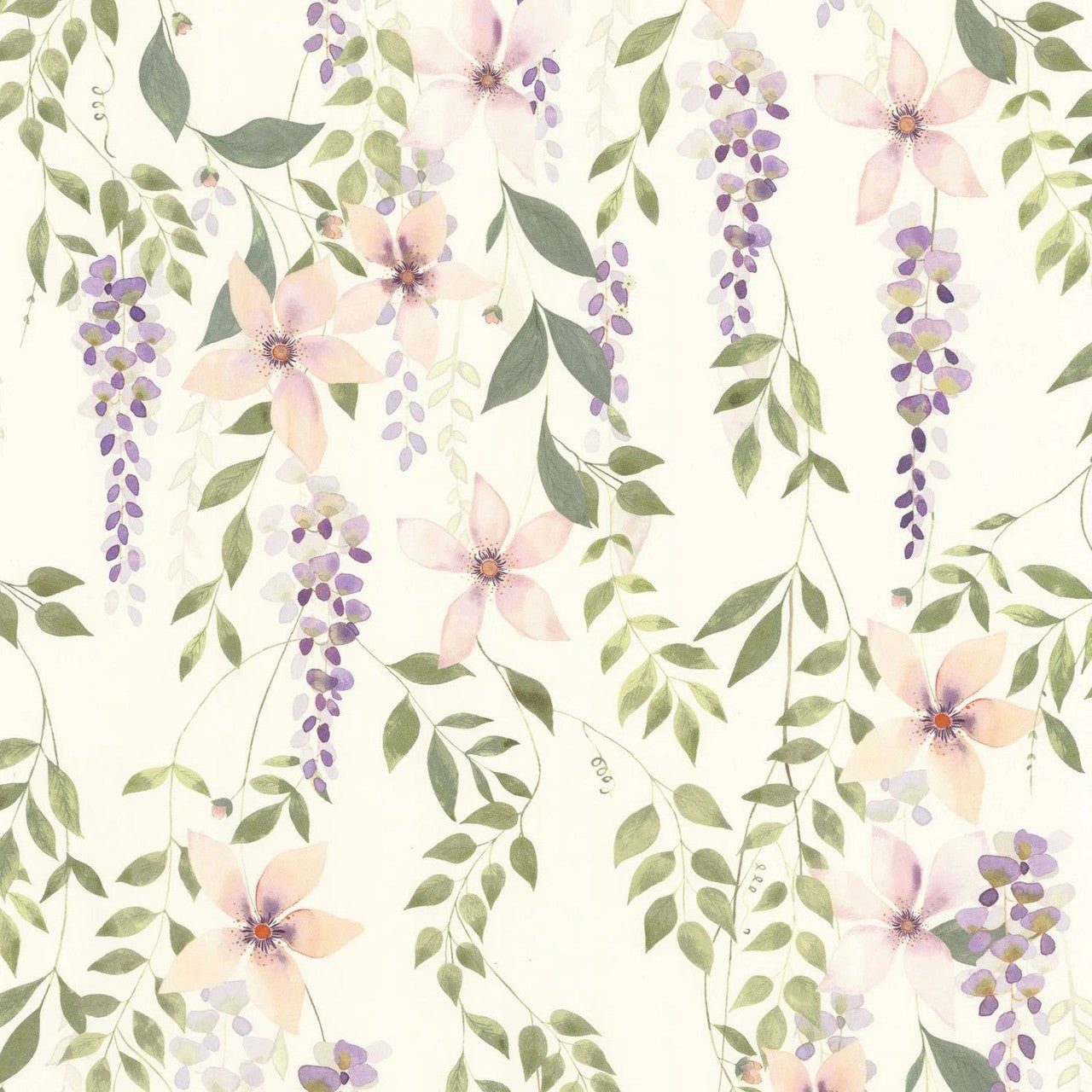 Wisteria Soliflore Wallpaper - Violet / Vert Gazon - Casadeco - 200305665 - Premier Wallcovering
