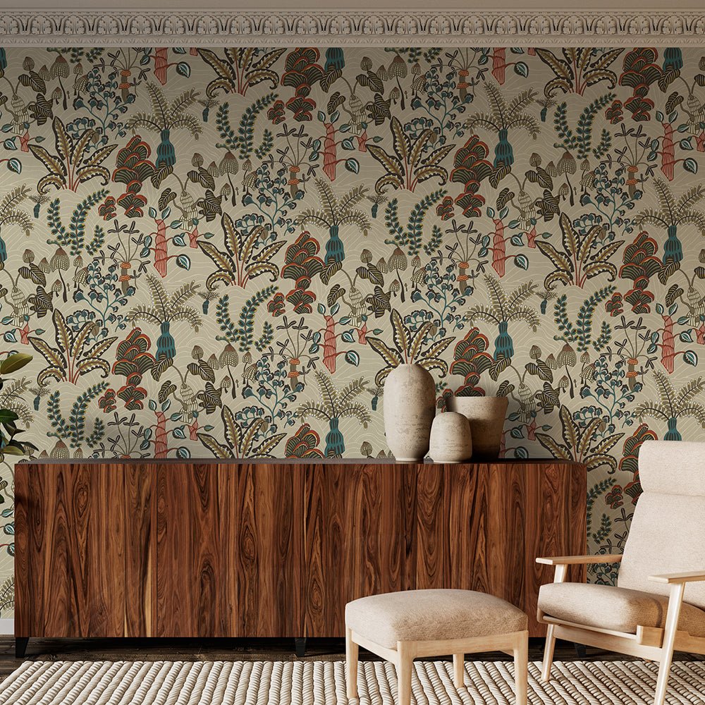 Woodland Floor Wallpaper - Stone and Teal - Josephine Munsey - JMW-101211 - Premier Wallcovering