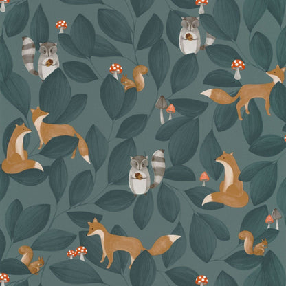 Woodland Friends Once Upon A Time Wallpaper - Bleu Encre - Casadeco - 88276815 - Premier Wallcovering