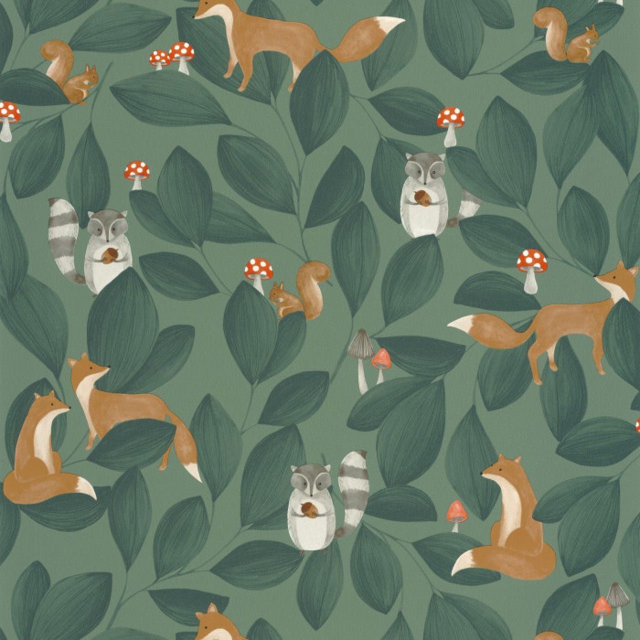 Woodland Friends Once Upon A Time Wallpaper - Vert Foret - Casadeco - 88277946 - Premier Wallcovering