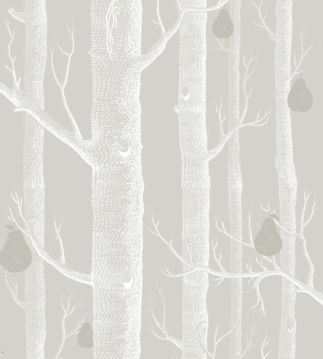 Woods & Pears Wallpaper - White & Metallic Silver on Grey - 95/5029 - Cole & Son - Premier Wallcovering