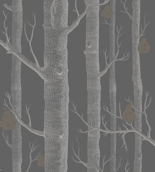 Woods & Pears Wallpaper - White & Metallic Silver on Charcoal - 95/5031 - Cole & Son - Premier Wallcovering