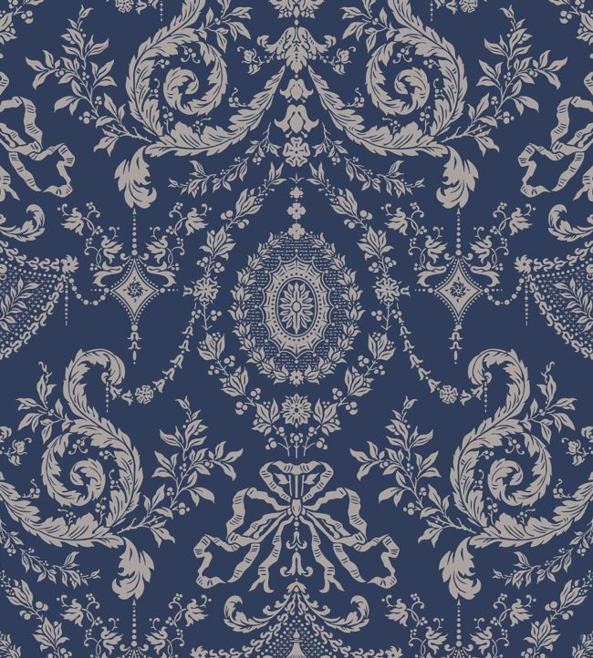 Woolverston Wallpaper - Metallic Gilver on Ink - 88/10043 - Cole & Son - Premier Wallcovering