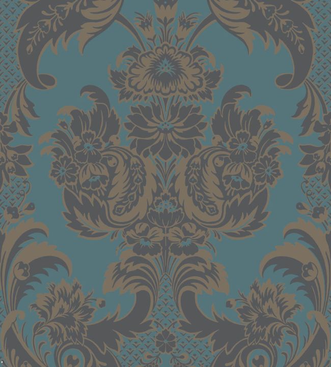 Wyndham Wallpaper - Metallic Gilver & Dark Viridian on Petrol - 94/3017 - Cole & Son - Premier Wallcovering